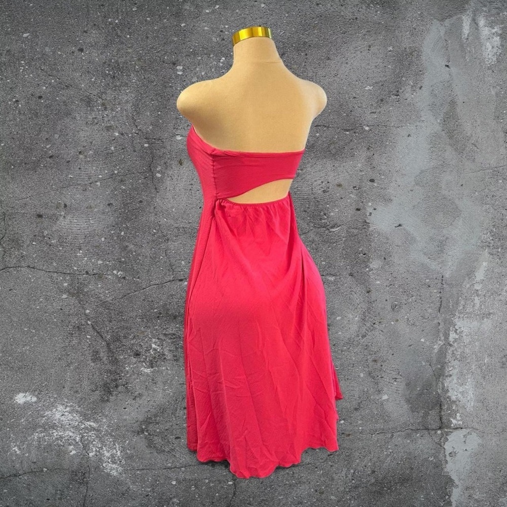 Hot pink strapless midi dress Barbiecore coquette Y2K vacation resort open back - Picture 5 of 6